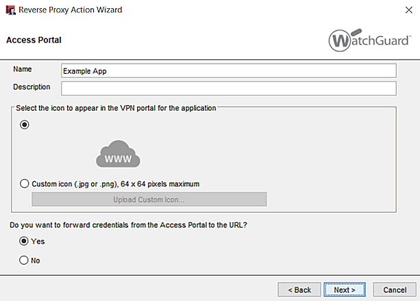 Screenshot that shows the settings required if you add the URL in the Access Portal.